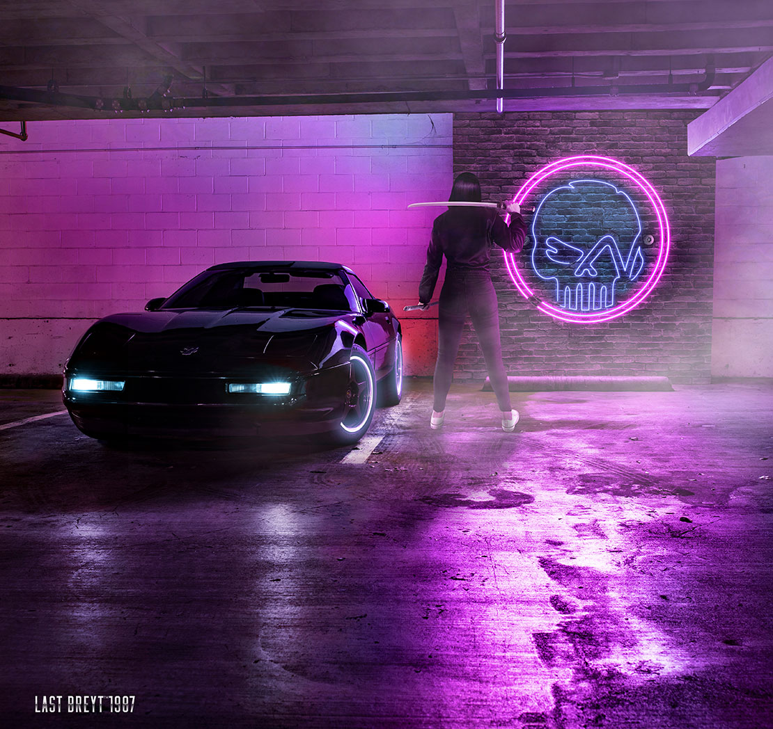 Chevrolet Corvette C4 parked and waiting for the showdown is an amazing view Synthwave outrun car