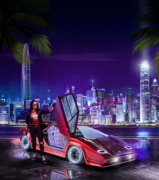 Lamborghini Countach in the future Hong Kong